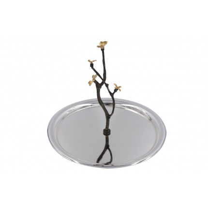 Kaf Design-Silver Plated Large Platter with Bird on a Branch and Butterfly-30181601