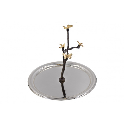Kaf Design-Silver Plated Small Plate with Bird on a Branch and Butterfly-30181595