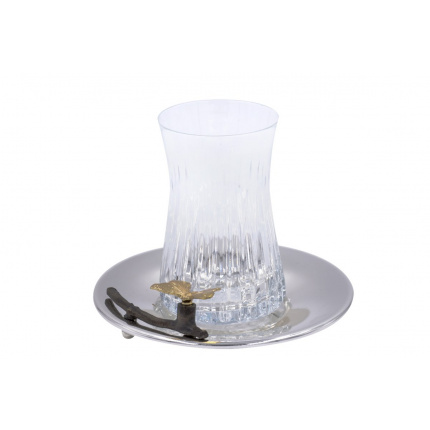 Kaf Design-Gümüş Kaplama Kristal Bardak Kelebekli Çay Tabağı-30181533