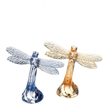 Lalique-Dragonfly Gold Blue 2-Piece Object-30001343