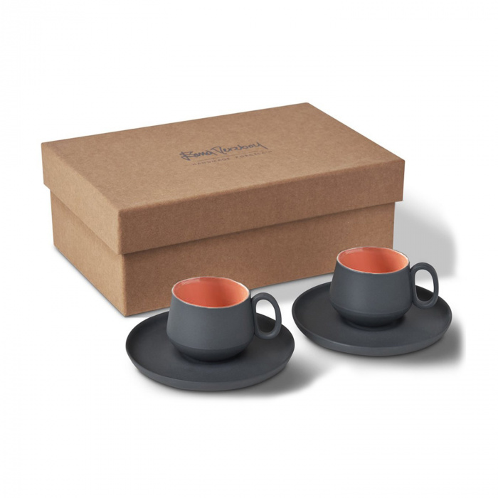 Esma Dereboy-boxed 0 FIGured 2-Li. Coffee Cup Set Black & Coral-Black Glossy Matte-30193802