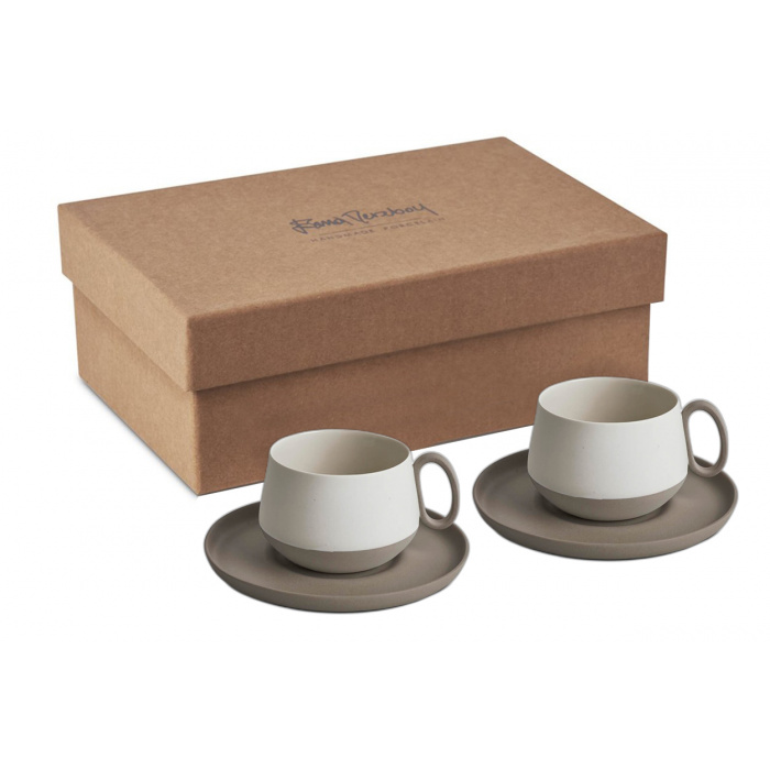 Esma Dereboy-Set Tube Tea Ficcani Saucer 2-Li Stone & Pearl-Stone Glossy Matte-30193840