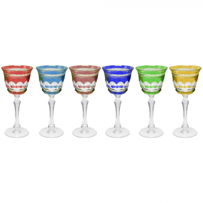 Cristallerie de Montbronn-Chenonceaux 12'li Büyük Renkli Şarap Kadehi-CHENONCEAUX