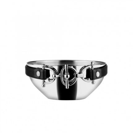 YAC Design-Black Genuine Leather Band Steel Bowl-30232174