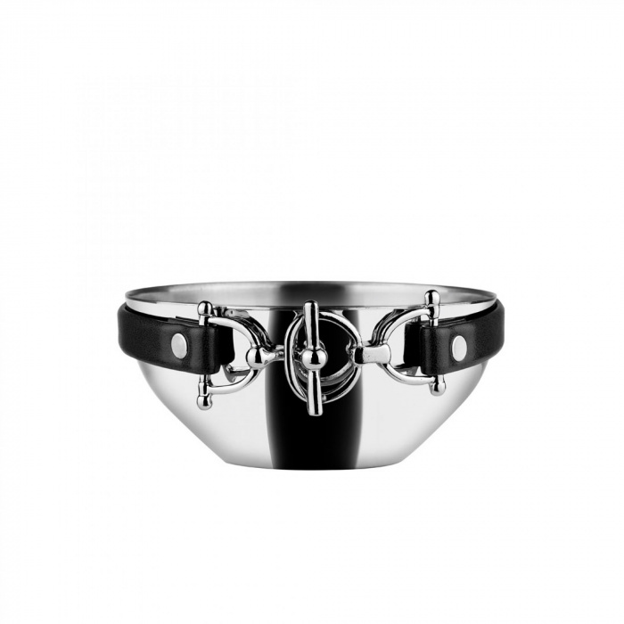 YAC Design-Black Genuine Leather Band Steel Bowl-30232174