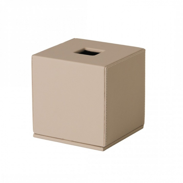 Aeris Design-Diamente Taupe Leather Cube Kleenex Box-30235205