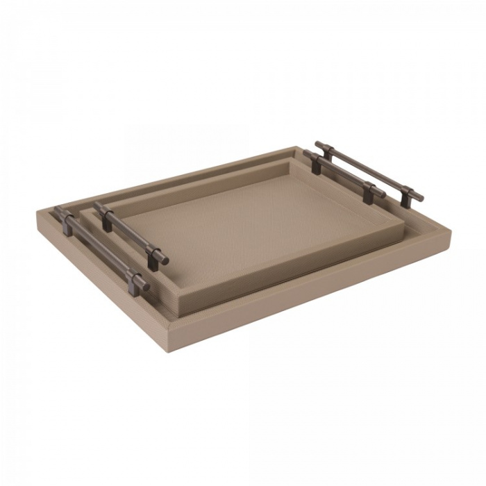 Aeris Design-Diamond Taupe Leather Large Tray-30235144