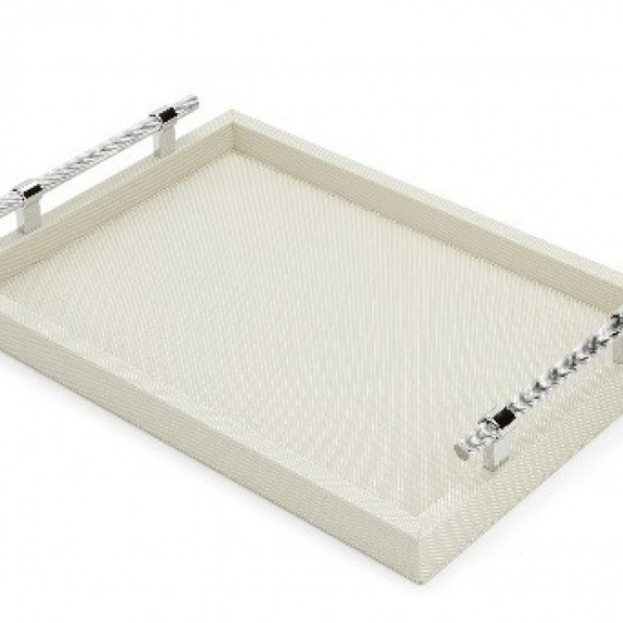 Aeris Design-Diamond White Leather Small Tray-30235106