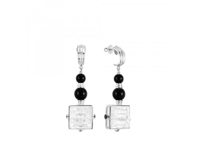 Lalique-Aréthuse Onyx & Gümüş Küpe-30236097