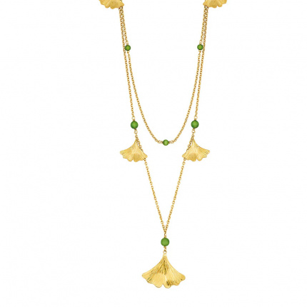 Lalique-Ginkgo Antinea Green Gold Plated Large Necklace-30236592