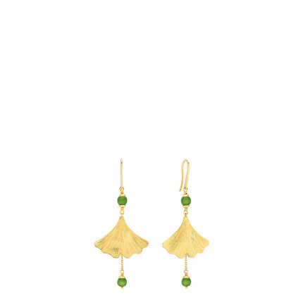 Lalique-Ginkgo Antinea Green Gold Plated Earrings-30236554