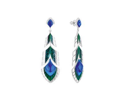Lalique-Paon Blue & Green Lacquer Gümüş Küpe-30236417