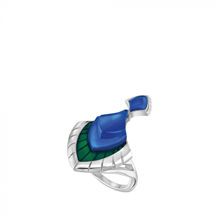 Lalique-Paon Blue & Green Lacquer Gümüş Yüzük 55-30236370