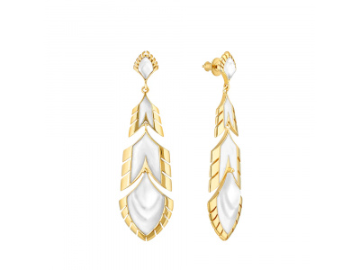 Lalique-Paon Clear & White Lacquer Altın Kaplama Küpe-30236424