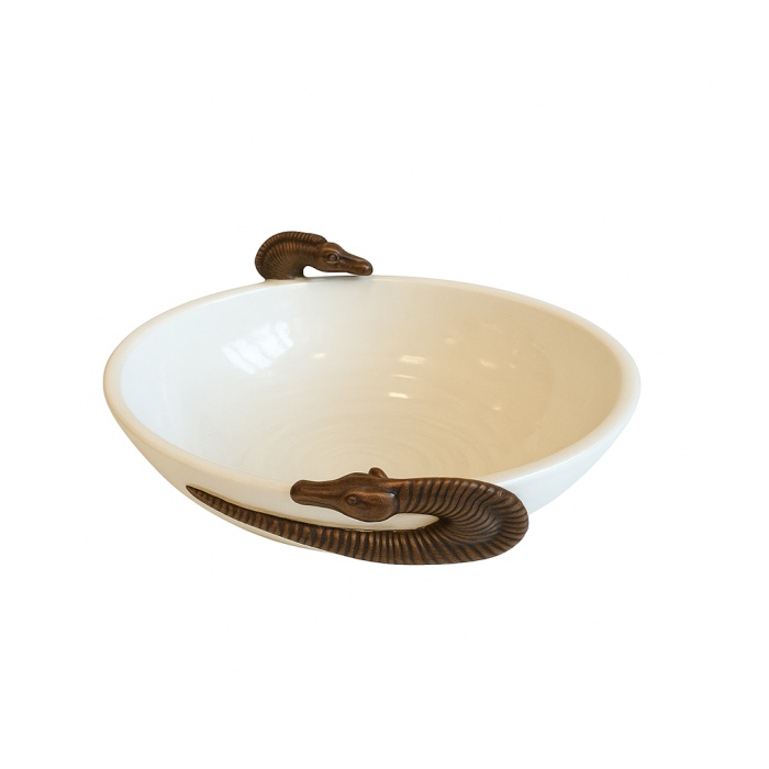 Urart-Zebra Yan Ajur Beyaz & Bronz Oluklu Çanak 19 cm-30243194