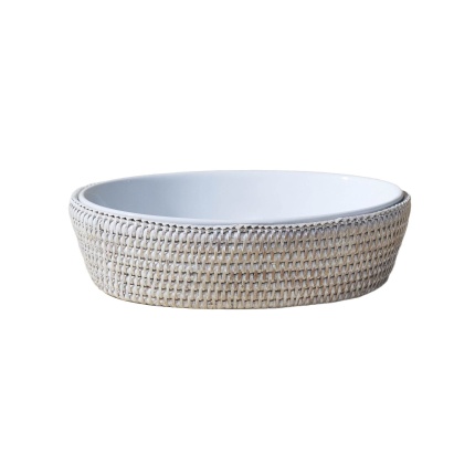 King Zoo-Ellipse Rattan Fırın Kabı White Wash-30244047