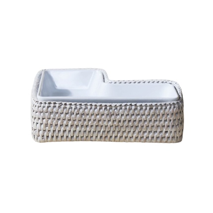 King Zoo-L-Shaped Rattan Servis Tabağı White Wash-30244016