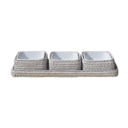 King Zoo-Rattan Üçlü Servis Seti White Wash-30244061