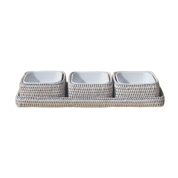 King Zoo-Rattan Üçlü Servis Seti White Wash-30244061