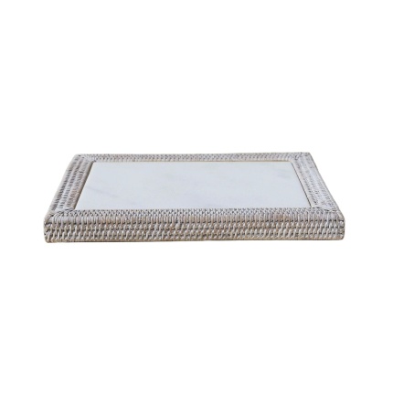 King Zoo-Rectangular Rattan Peynir Tabağı White Wash-30243729