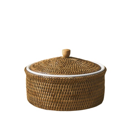 King Zoo-Yuvarlak Rattan Fırın Kabı with Lid Shine Honey Brown-30243682