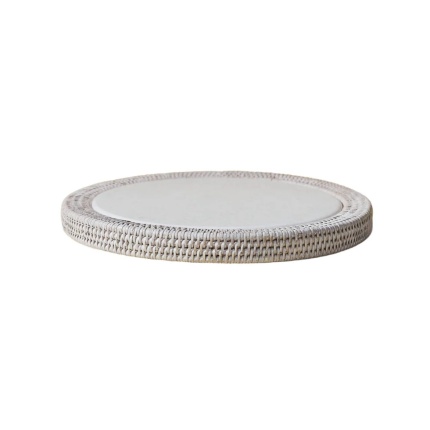 King Zoo-Yuvarlak Rattan Peynir Tabağı White Wash-30243644